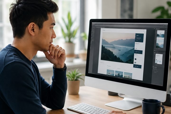 A specialist reviewing a website's page structure and metadata on screen