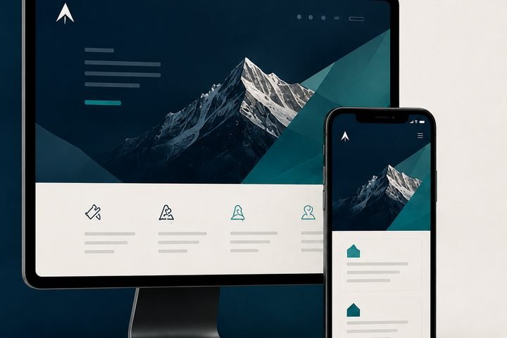 A custom website design shown on a desktop monitor and a mobile phone