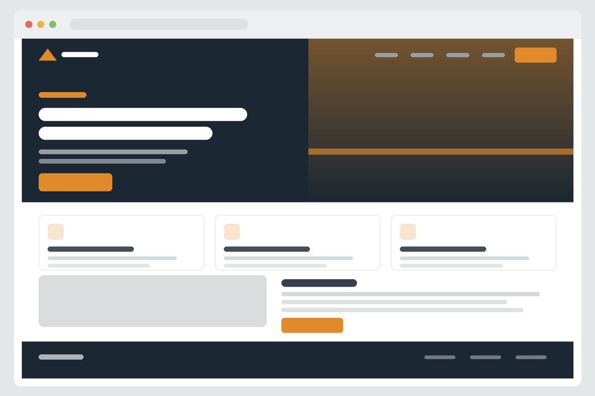 Website design for structural engineering, showing a dark hero with sector credentials